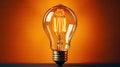 Yellow burning bright incandescent light bulb, concept new