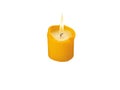 Yellow burning candle with bright flame isolated on white. Transparent png additional format