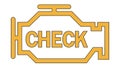 Yellow burning engine error sign on car dashboard, check engine