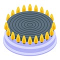 Yellow burning gas stove icon, isometric style