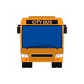 Yellow bus front view vector vehicle illustration. Transportation travel isolated public car icon. Passenger transport city trip
