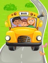 Yellow bus with kids going to school Royalty Free Stock Photo