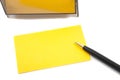 Yellow Business (blank) card on White with pen Royalty Free Stock Photo