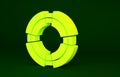 Yellow Business lifebuoy icon isolated on green background. Rescue, crisis, support, team, partnership, bankruptcy