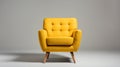 Yellow button tufted soft cushioned armchair on gray background. Interior design modern furniture concept