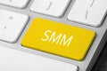 Yellow button with word SMM on computed keyboard, closeup Royalty Free Stock Photo