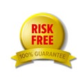 Yellow button with words `Risk Free - 100% guarantee` Royalty Free Stock Photo