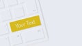 Yellow button your text. Neomorphism style. White keyboard close-up. 3D realism. Template for advertising web banners
