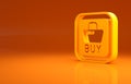 Yellow Buy button icon isolated on orange background. Financial and stock investment market concept. Minimalism concept Royalty Free Stock Photo
