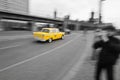 Yellow cab on black and white Royalty Free Stock Photo