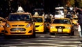 Yellow Cab driving in Manhattan New York USA cityscapes