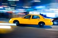 Yellow cab at the Manhattan crossroads. Royalty Free Stock Photo