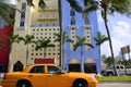 Yellow cab with Miami Beach Florida Royalty Free Stock Photo