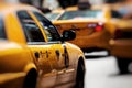 Yellow cab speeds through Times Square in New York, NY, USA.