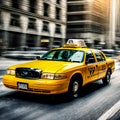 Yellow cab, taxicab riding fast in New York