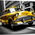 Yellow cab, taxicab riding fast in New York