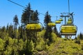 Yellow cable car on skrzyczne mountain in poland