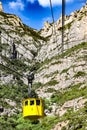 A view of the yellow cable cars climbing Santa Maria de Montserrat abbey in Monistrol, Catalonia, Spain