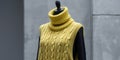 Yellow cable knit turtleneck sweater displayed on mannequin in shop setting Royalty Free Stock Photo