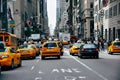 Yellow cabs on Broadway street in Manhattan. Royalty Free Stock Photo