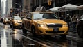 Yellow cabs in motion blur on bustling nyc street, vibrant color tones, 16k super quality Royalty Free Stock Photo