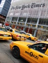 Yellow cabs outside the New York Times building