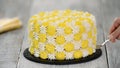 Yellow cake with pineapple filling. Holiday cake