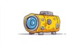A cute yellow camera with a bright lens and decorative details on a white background Royalty Free Stock Photo