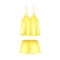Yellow camisole pajamas, sleepwear for women. Textile night clothes cartoon vector illustration