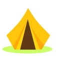 Yellow camping tent. Isolated vector icon for touristic and hike design