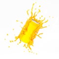Yellow can with orange splash liquid Royalty Free Stock Photo