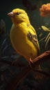 Yellow canary bird on a tree branch. 3d illustration.