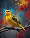Yellow Canary on Vibrant Paint Splash Background