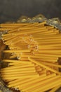 Yellow Candles Buddhist Temple Bangkok Thailand