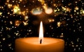 Yellow candles burning with glitter star and bokeh light in the