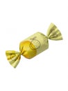 Yellow candy wrapper with apple and citrus fruit illustrations on transparent background image Royalty Free Stock Photo
