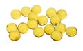 yellow capsules with oil isolated on white Royalty Free Stock Photo