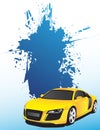 Yellow car and blue splash Royalty Free Stock Photo