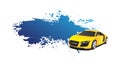 Yellow car and blue splash Royalty Free Stock Photo