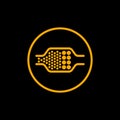 Yellow car catalytic converter system icon, black background.