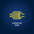 Yellow car catalytic converter system icon on sleepy background.