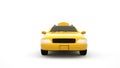 Yellow car, city taxi. Picture 3d illustration, city trips. 3d object isolated on white background.