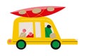 Yellow car for family travelling with space for boat on roof Royalty Free Stock Photo