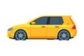 Yellow Car with Flat Tires, Side View, Road Accident Vector Illustration