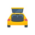 Yellow car with open trunk and roof luggage box back view Royalty Free Stock Photo