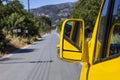 Yellow car side mirror