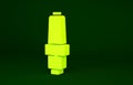 Yellow Car spark plug icon isolated on green background. Car electric candle. Minimalism concept. 3d illustration 3D