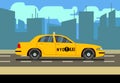 Yellow car taxi cab in cityscape vector illustration Royalty Free Stock Photo