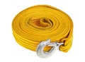 Yellow car towing rope on white background Royalty Free Stock Photo