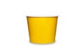 Yellow cardboard bucket is empty for chicken legs, popcorn, nuggets.